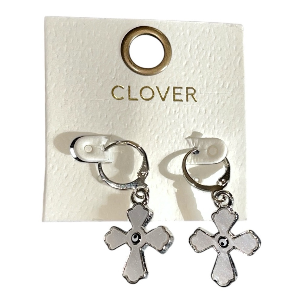 •White Cross Evil Eye 🧿 Dangle Earrings•